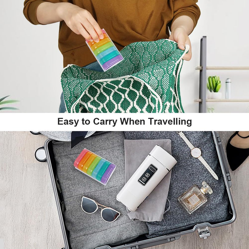 [Australia] - Little Daily Pill Box Case AM PM for 7 Day, Small Pocket Purse Pills Holder, Cute Drug Organiser Container 2 Times a Day Rainbow01 