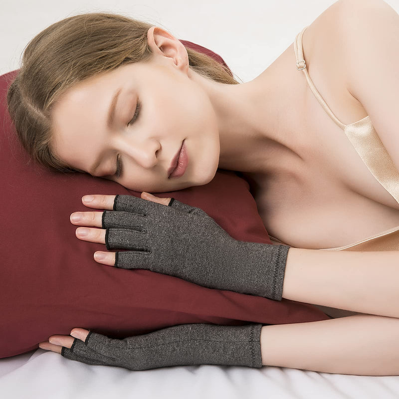 [Australia] - 2 Pairs Arthritis Compression Gloves for Relieve Rheumatoid Arthritis, Osteoarthritis, Carpal Tunnel, Joint Pain, Open Fingerless Gloves, Fit for Women and Men to Daily Work and Computer Typing (Gray, Medium) Gray 