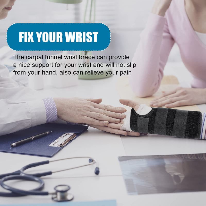 [Australia] - SATINIOR 2 Pieces Carpal Tunnel Wrist Brace Support Removable Metal Wrist Splint, Three Adjustable Compression Straps for Tendinitis, Sports Injuries, Pain Relief (Left and Right Hand), Black Right and Left Hand 