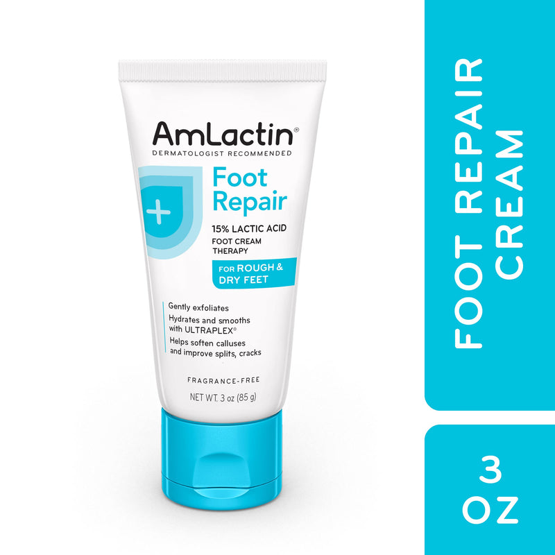 [Australia] - AmLactin Foot Repair Foot Cream Therapy, Foot Cream for Dry Cracked Heels - 3 Oz Tube (Packaging may vary) Unscented  3 Ounce (Pack of 1) 