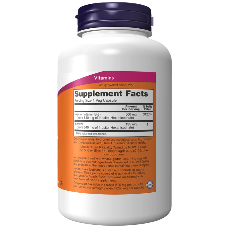 [Australia] - NOW Supplements, Niacin (Vitamin B-3) 500 mg, Flush-Free, Double Strength, Nutritional Health, 180 Veg Capsules 