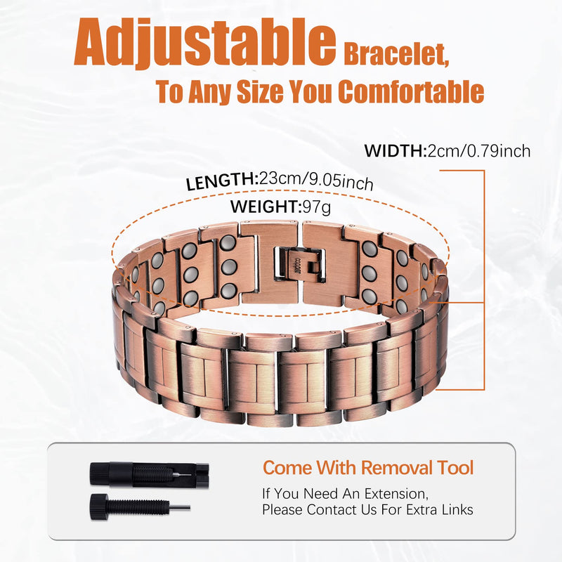 [Australia] - Jeracol 99.99% Soild Copper Magnetic Bracelets for Men,3X Ultra Strength Magnets(3500 Gauss) Magnetic Wristband Brazaletes for Valentine's Day Gift,Adjustable Size&Jewelry Gift Box 