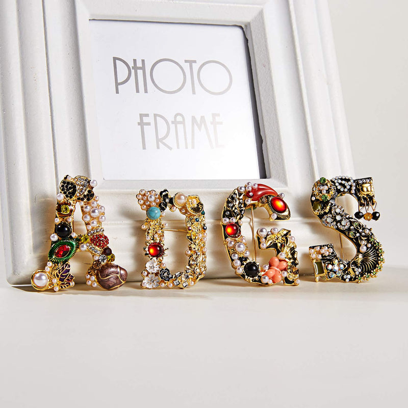 [Australia] - RINHOO FRIENDSHIP Initial Brooch Pins A-Z 26 Letters Brooches for Women Girls Colorful Enamel Alphabet Pin Pearl Crystal Lapel Pin Initial Brooches G 