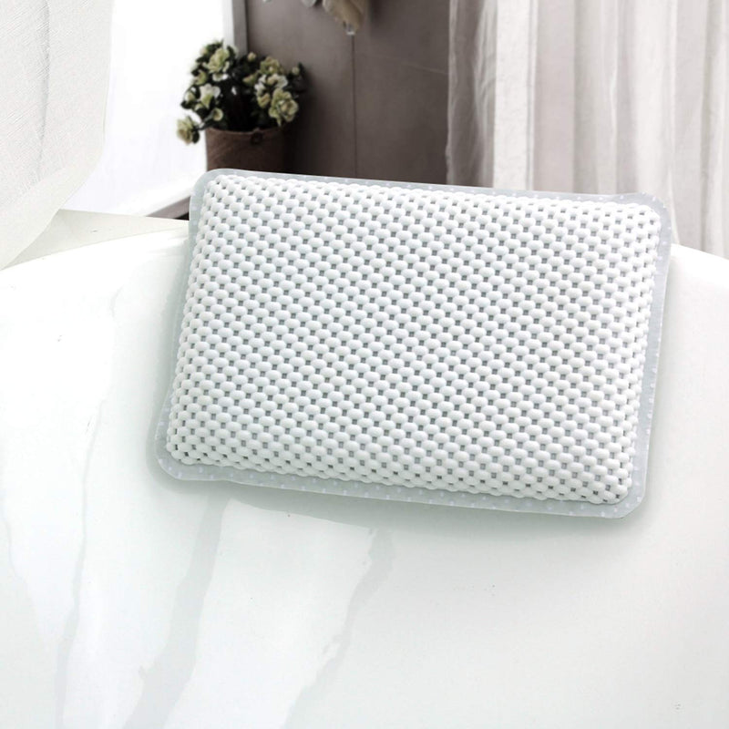 [Australia] - OSVINO Thick Comfy Hypoallergenic Drainage Bath Pillow for Jetted Tub Spa Cushion with 8 Suction Cups, White, 7.5"x11.5"x2" 