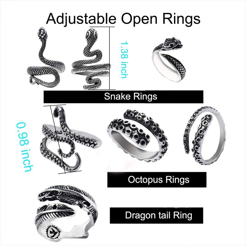 [Australia] - KESOCORAY 18 PCS Opening Punk Rings Diverse Dragon Claw Owl Cross Octopus Snake Rings 18 PCS-A 