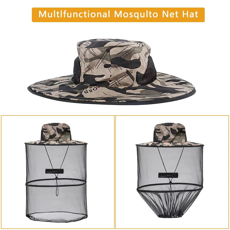 [Australia] - Mosquito Hat with Removable Netting Midge Mosquito Head Net Hat Face Neck Protection Head Cover for Beekeeper Hiking Fishing Camping Grey 