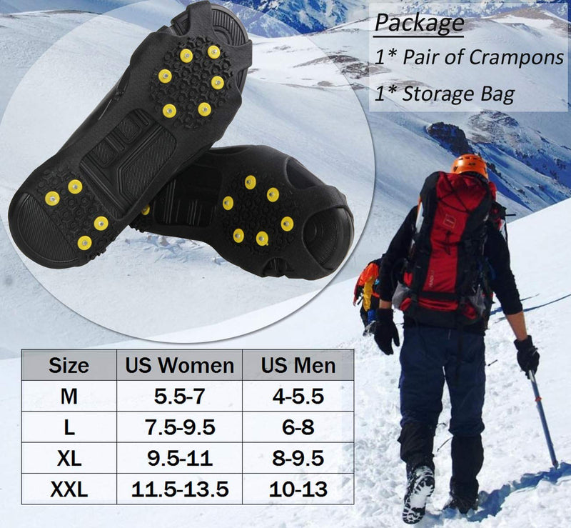 [Australia] - JSHANMEI Crampons Ice Cleats for Shoes and Boots Snow Cleats for Women Men Non-Slip Spikes Shoes Ice Walking Cleats Traction on Snow and Ice 10 Studs Medium 