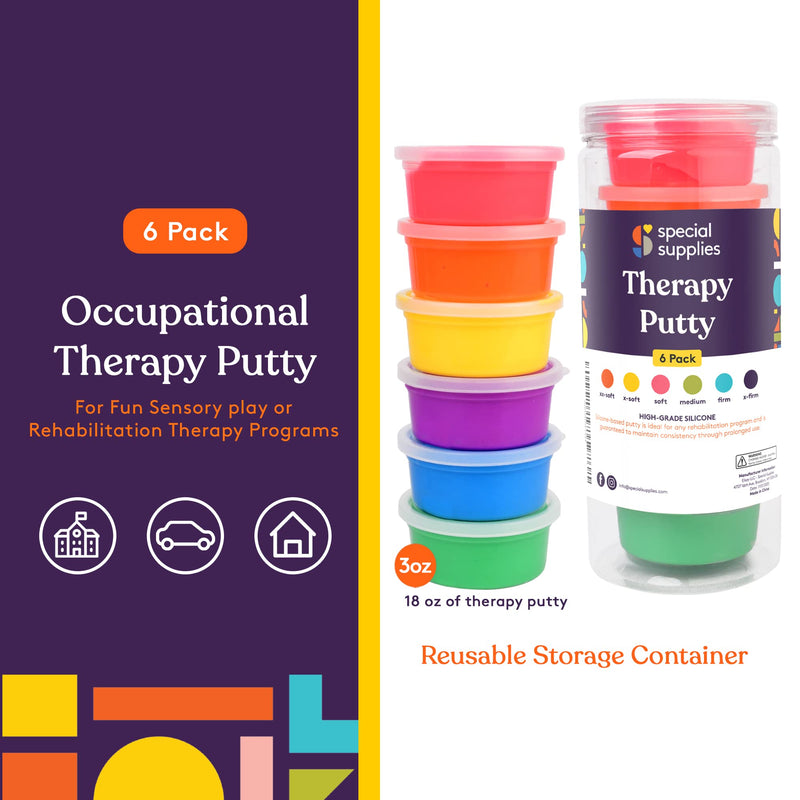 [Australia] - Special Supplies Therapy Putty for Kids and Adults - Resistive Hand Exercise Stress Relief Therapy Putty Kit, Set of 6 Strengths, 3 Ounces of Each Putty 