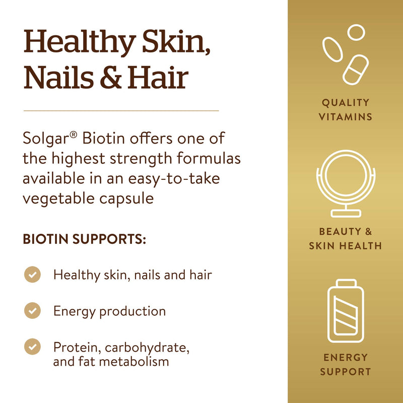 [Australia] - Solgar Biotin 10,000 mcg, 120 Vegetable Capsules - Energy, Metabolism, Promotes Healthy Skin, Nails & Hair - Super High Potency - Non-GMO, Vegan, Gluten Free, Dairy Free, Kosher - 120 Servings 120 Count (Pack of 1) 