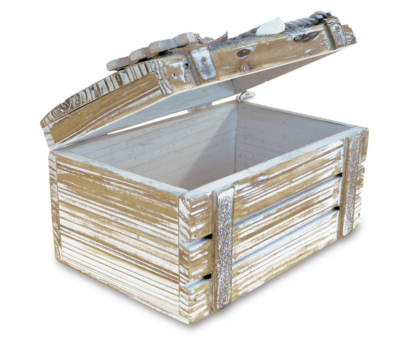 [Australia] - Puzzled Baja Medium Rustic Wood Nautical Jewelry Box, 6.75" x 3.75" Handcrafted Hinged Lid Starfish Seashell Decor Keepsake Desk Organizer or Gift Box for Rings & Trinkets - Beach Home Decor Stash 