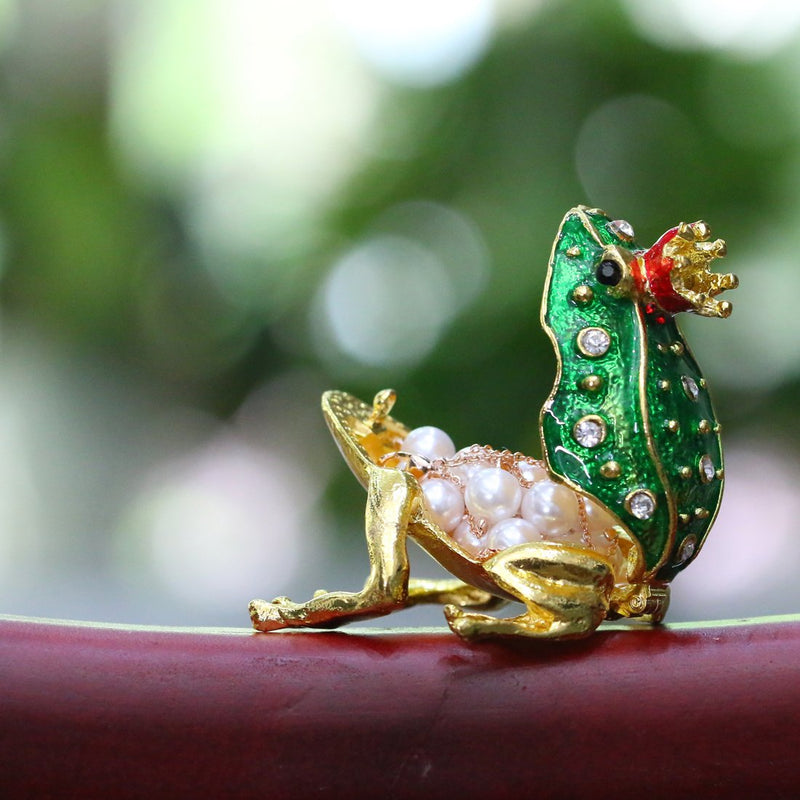 [Australia] - Crystal Jeweled Crown Frog Trinket Box Hinged Collectible Frog Figurine Decor Ring Holder Hand-Painted Decorative Jewelry Holder Box 