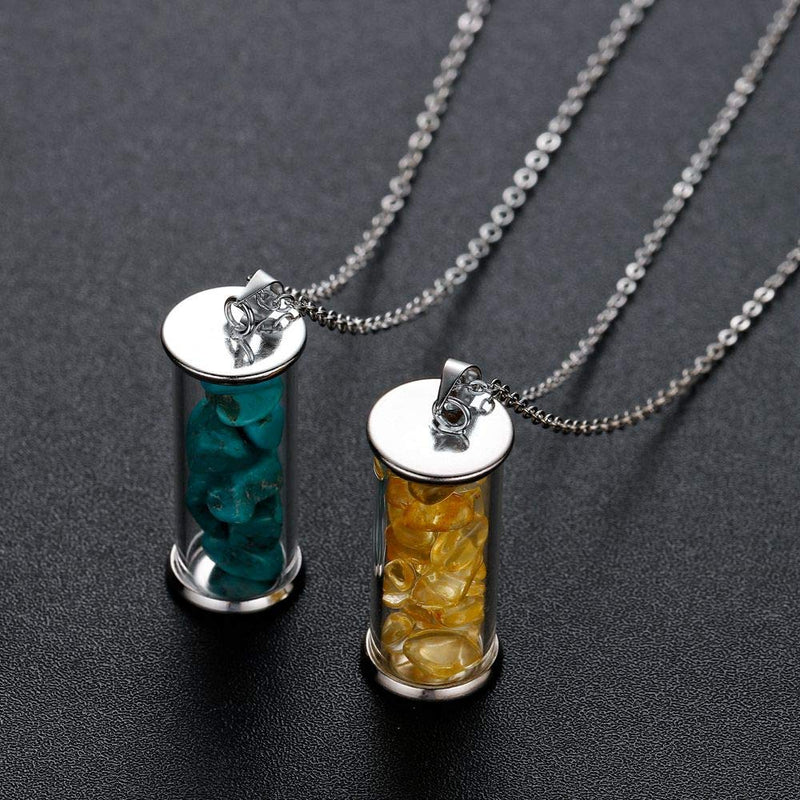 [Australia] - JUNHAN Chakra Healing Crystal Wishing Bottle Pendants Necklace for Womens Girls Tumbled Rock Wicca Tumble Stone Wish Reiki Energy Pendant Jewelry Amethyst 