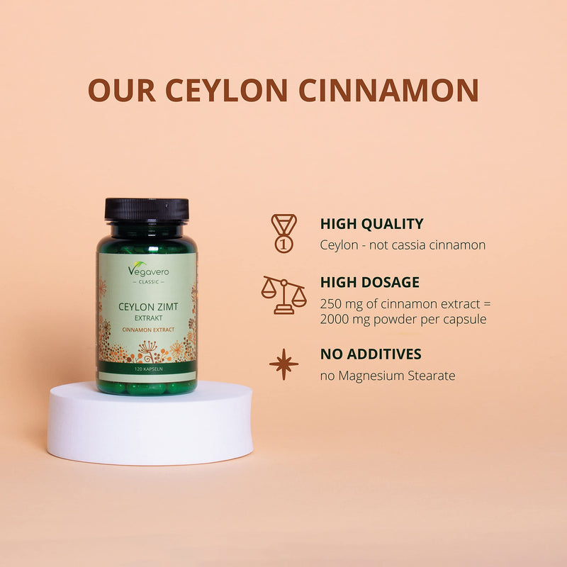 [Australia] - Ceylon Cinnamon 2000mg Vegavero® | High Strength Extract (8:1) | Without Additives | Lab-Tested | 4 Months Supply – 120 Vegan Capsules 
