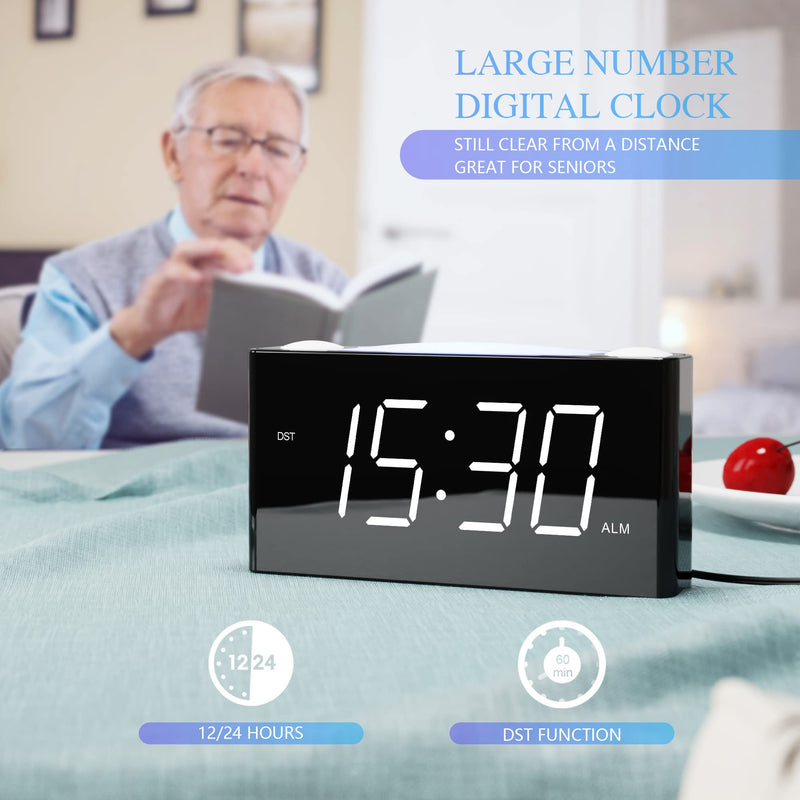 [Australia] - Rocam Alarm Clock for Bedrooms - Large 6.5" LED Display with Dimmer, Snooze, 7 Color Night Light, Easy to Set, USB Chargers, Battery Backup, 12/24 Hours for Heavy Sleepers, Kids, Boys, Girls, Elderly White 