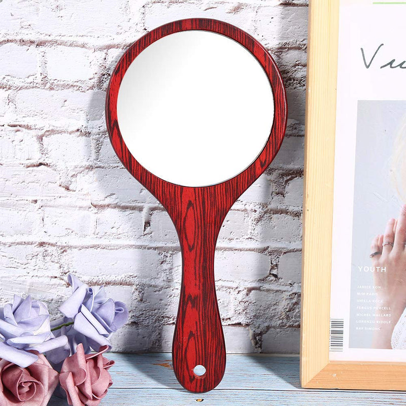 [Australia] - Vintage Hairdressing Mirror, Handheld Mirror with Wood Handle Compact Portable Round Wooden Mirror with Handle for Salon Barbers Hairdressers Women and Girls (Red) Red 