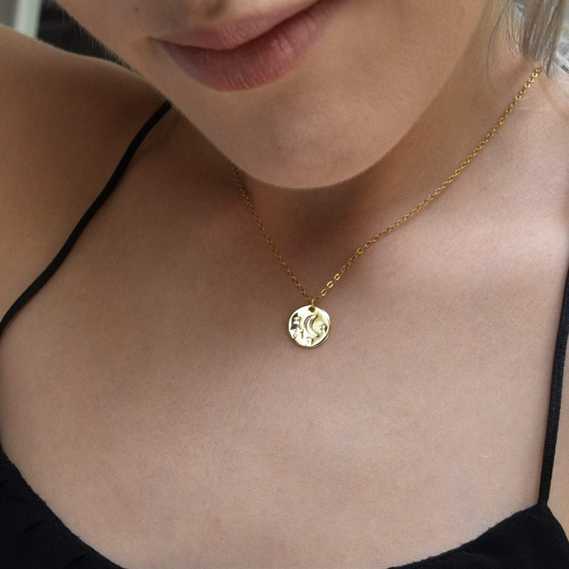 [Australia] - DELLA MODA Celestial Star and Moon Coin Medallion Necklace | 18k Gold Plated Hypoallergenic Brass 