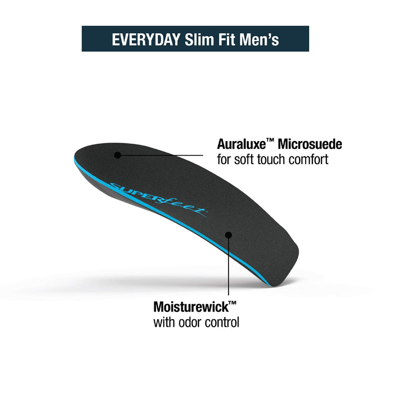 [Australia] - Superfeet Everyday Men's Slim Fit, Thin and Strong Arch Support in Dress Shoe Insoles E: 9.5-11 US Mens 