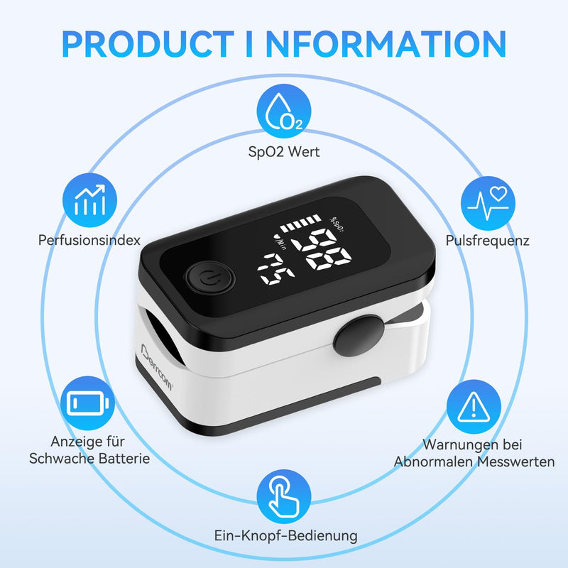 [Australia] - Berrcom Pulse Oximeter Blood Oxygen Saturation Monitor Finger High Accuracy Sats Monitor for Child, Adult with LED Display, Batteries and Lanyard AOJ-70C 