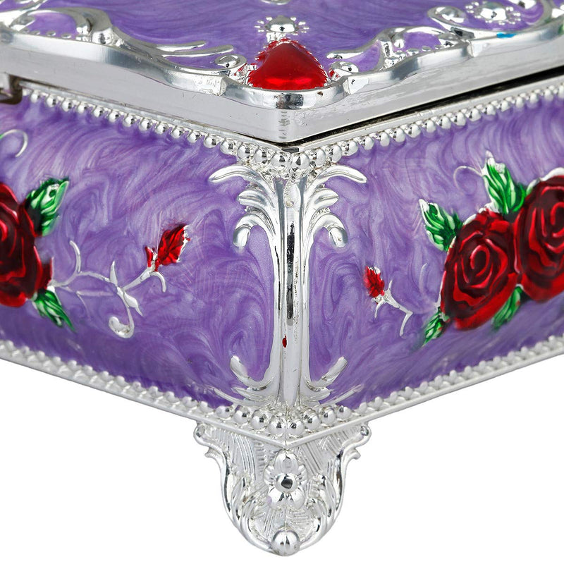 [Australia] - TUMBEELLUWA Metal Jewelry Box Rectangular Shape Enameled Small Trinket Storage Organizer Case with Mirror for Rings Earrings Necklace Home Decor,Purple Box with Castle Purple Box/Castle 