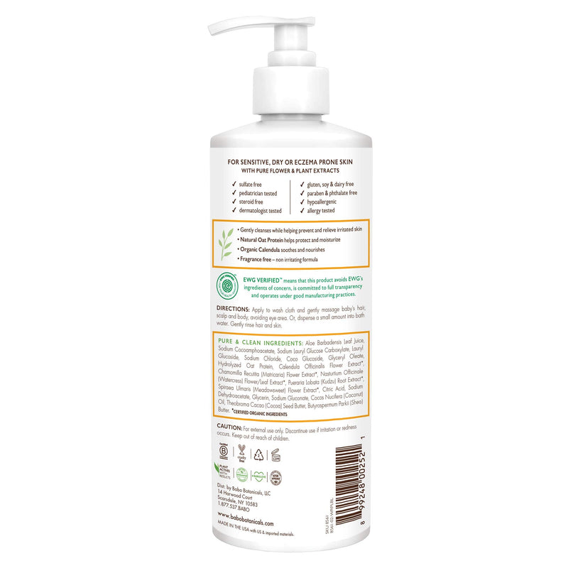 [Australia] - Babo Botanicals Sensitive Baby Fragrance-Free 2-in-1 Shampoo & Wash - with Natural Oat Protein, Shea & Cocoa Butter - EWG Verified & Hypoallergenic - 16 fl. oz. 16 Fl Oz (Pack of 1) 