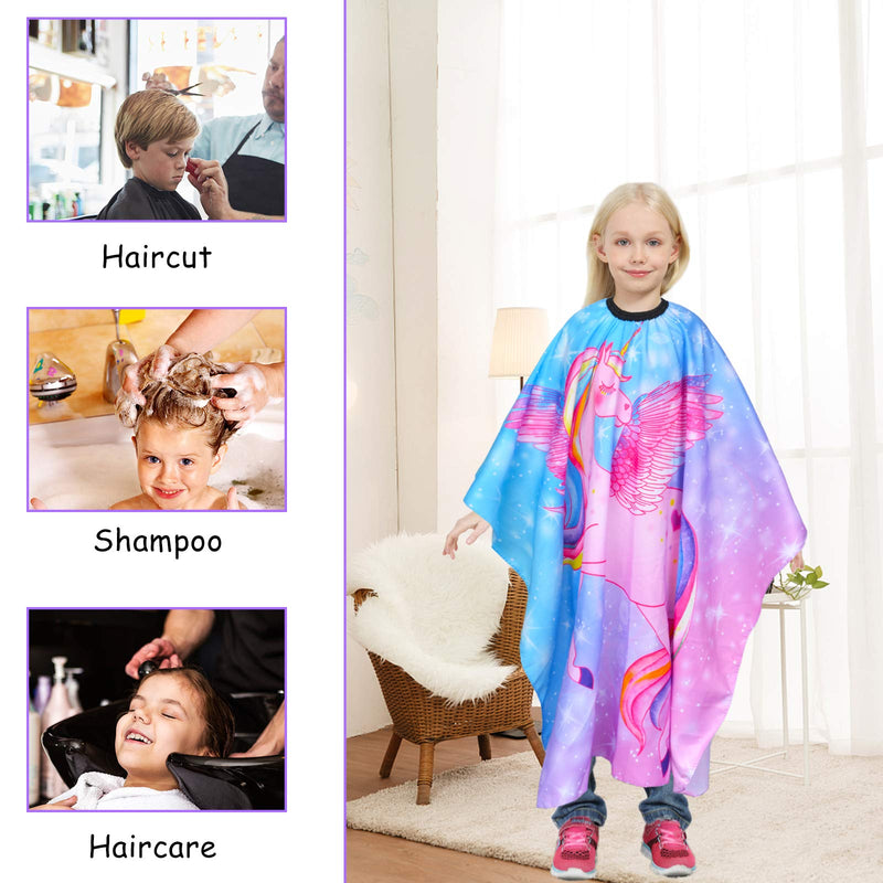 [Australia] - Kids Haircut Cape, Unicorn Dinosaur Barber Cape with Adjustable Neckline, Hair Cutting Cover Apron Gown for Girls Boys (Pink Unicorn) Pink Unicorn 