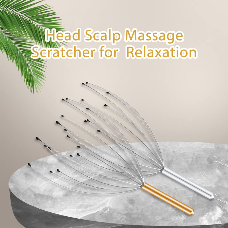 [Australia] - Sancheay Head Massager, Manual Scalp Head Scratcher, Handheld Scalp Massager for Deep Relaxation, Hair Stimulation and Stress Relief (Gold & Silver) Gold & Silver 
