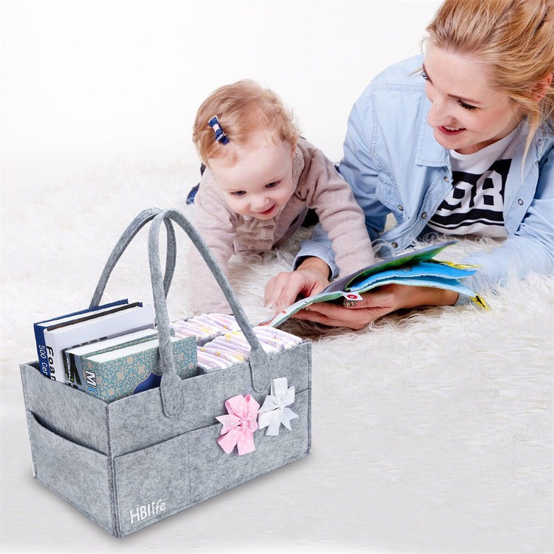 [Australia] - HBlife Baby Diaper Caddy Portable Nappy Organiser Grey Felt Basket with Changeable Compartments (grey) 