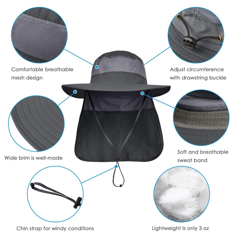 [Australia] - IYEBRAO 2 Pieces Mens Sun Protection Hat with Neck Flap for Fishing Hiking ＆ Garden Dark Grey＆light Grey 