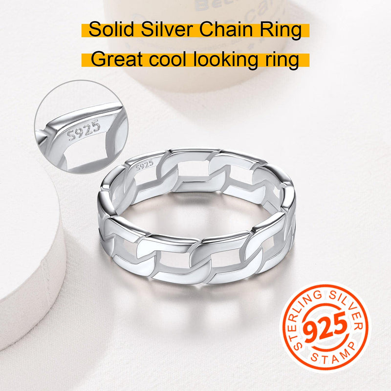 [Australia] - ChainsPro Sturdy Cuban Link/Spinner Rings for Men/Women, Can Engrave, Size 06-12, 18K Gold Tone/316L Stainless Steel/Black (Send Gift Box) F-silver 6 