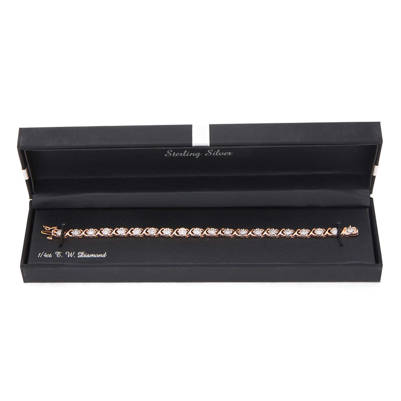 [Australia] - 1/4 Carat Diamond Sterling Silver Miracle Plate Cross link Diamond Bracelet (Diamond Quality IJ-I3) | Real Diamond Bracelet For Women | Gift Box Included Rose Gold, Sterling Silver, Yellow Gold Pink 