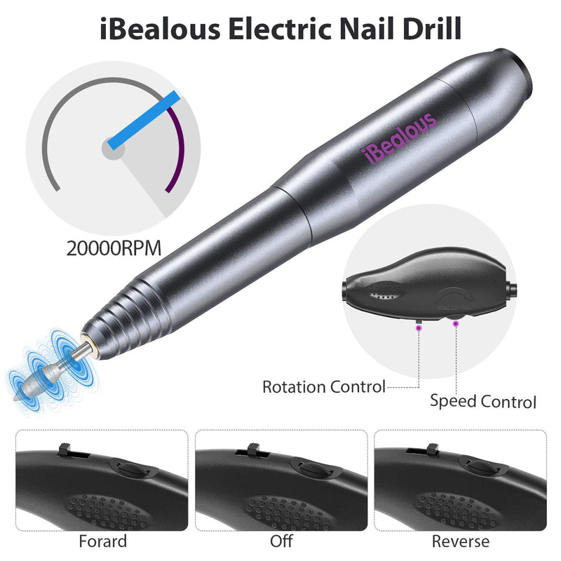 [Australia] - Electric Acrylic Nail Drill, iBealous Portable Efile Professional Nail Drill Kit For Acrylic, Gel Nails, Manicure Pedicure Polishing Shape Nail File Tool With 11pcs Shank Bits and 100Pcs Sanding Bands 
