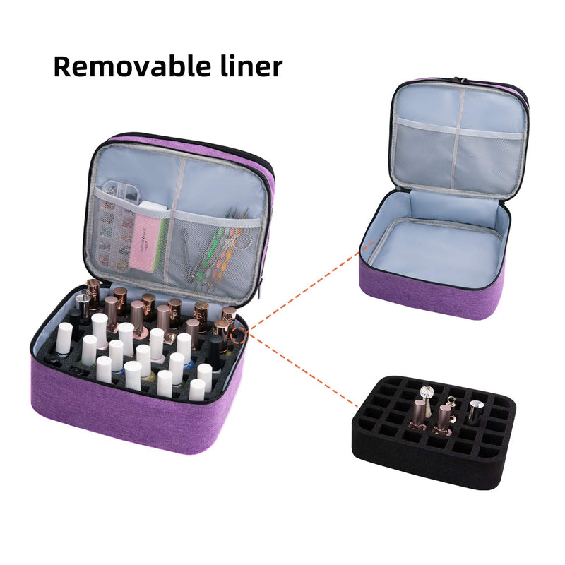 [Australia] - AGX Bravo Travel Nail Polish Organizer Double Layer Carrying Case for Fingernail Polish, Holds 30 Bottles (15ml - 0.5 fl.oz) with Dividers Portable Large Capacity Soft Storage Case for Gel Nail Polish Accessories holder (purple) purple 