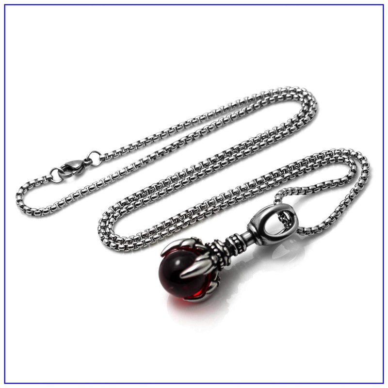 [Australia] - Fusamk Punk Rock Titanium Steel Dragon Claw Crystal Ball Pendant Necklace,24" Link Chain Red Crystal Ball 