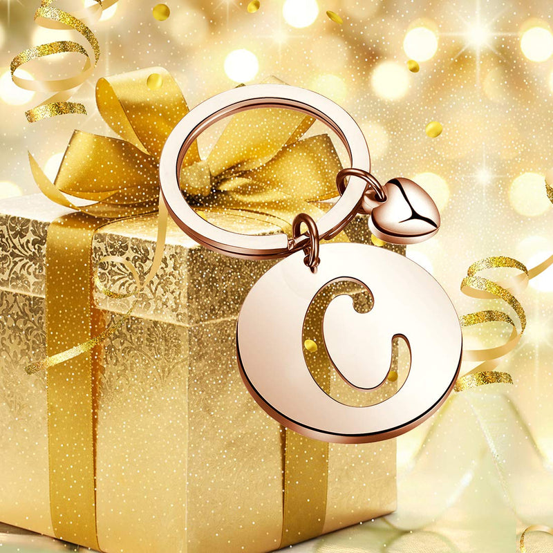 [Australia] - HOLLP Initial Disc Charm Keychain 26 Initial Letter Alphabet Key Ring A-Z Initial English Charm Keychain Rose Gold-C 