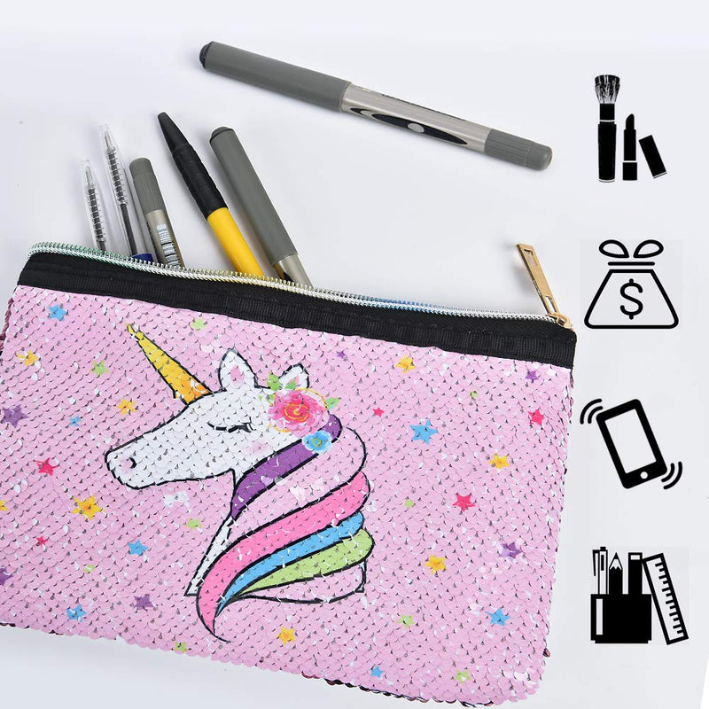 [Australia] - Unicorn Makeup Bag - Reversible Sequin Cosmetic Bag Sparkly Pink Zipper Vanity Toiletry Bag Pouch Purse for Girls Women Travel Birthday Christmas Gift Unicorn a 