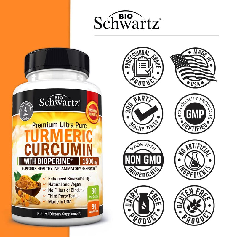[Australia] - Turmeric Curcumin with BioPerine 1500mg - Natural Joint & Healthy Inflammatory Support with 95% Standardized Curcuminoids for Potency & Absorption - Non-GMO, Gluten Free Capsules with Black Pepper. 90 Count (Pack of 1) 