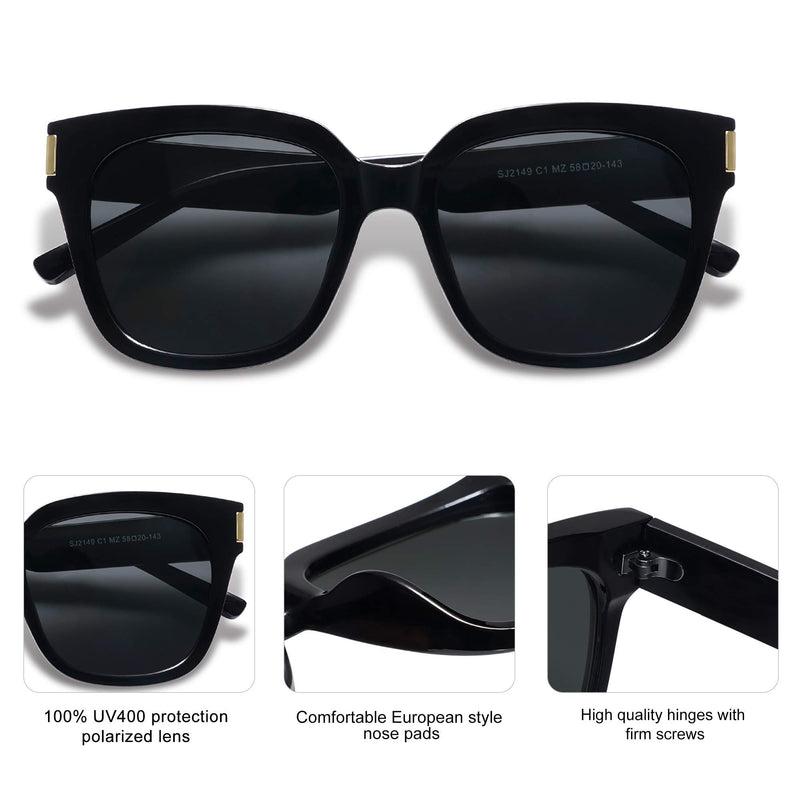 [Australia] - SOJOS Classic Polarized Sunglasses for Women Men Trendy Square Frame SJ2149 C1 Black Frame/Grey Lens 52 Millimeters 