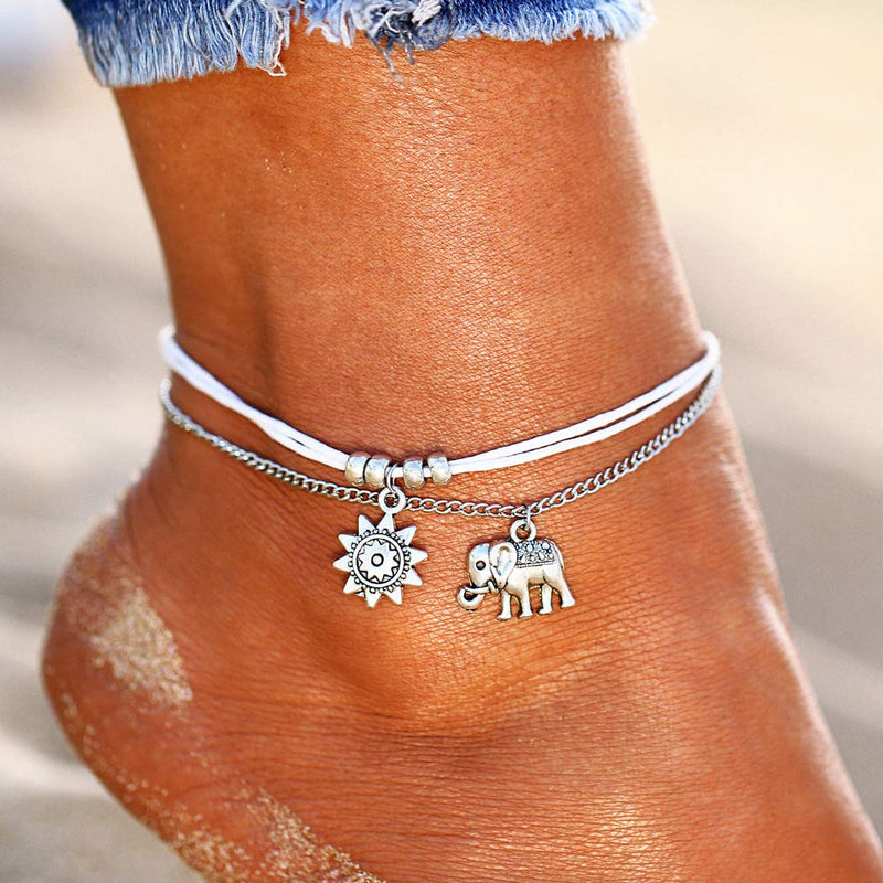 [Australia] - Boho Turtle Anklet Starfish Multilayer Charm Anklet Handmade Adjustable Beach Foot Chain Anklets for Women style 2 