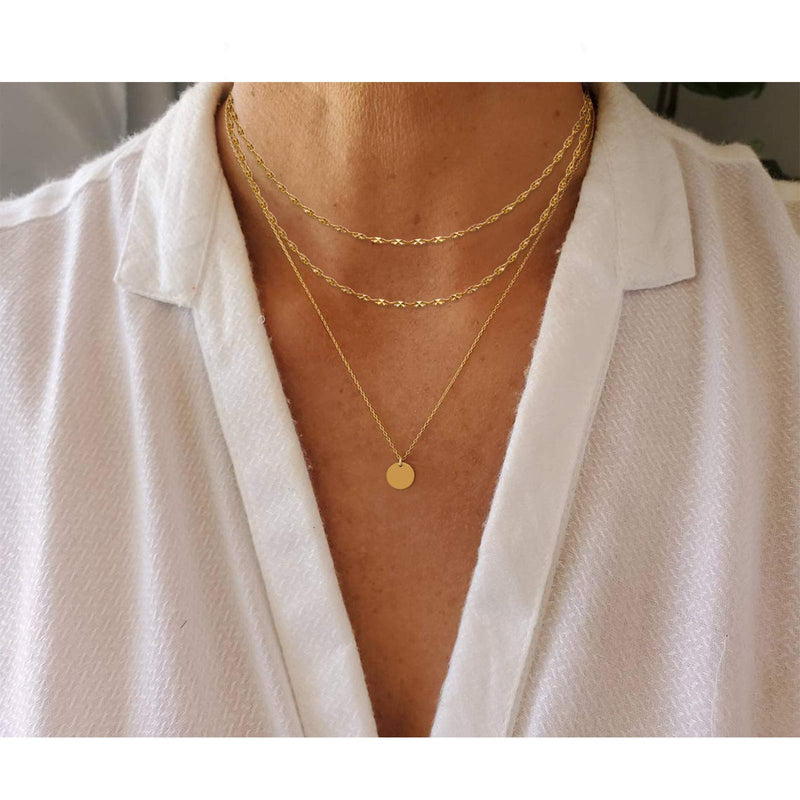 [Australia] - Aisansty Dainty Layered Choker Necklaces Handmade Coin Tube Star Pearl Pendant Multilayer Adjustable Layering Chain Gold Plated Necklaces Set for Women Girls Bar Chain&Coin 