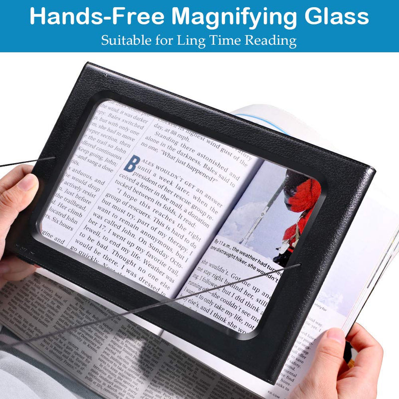 [Australia] - 3X Full Page Magnifying Glass Reading Magnifier with 6 LED Lights Handheld Hands-Free Magnifier with Stand & Lanyard PVC Material Ideal for Low Vision, Seniors, Reading Books, Newspapers 