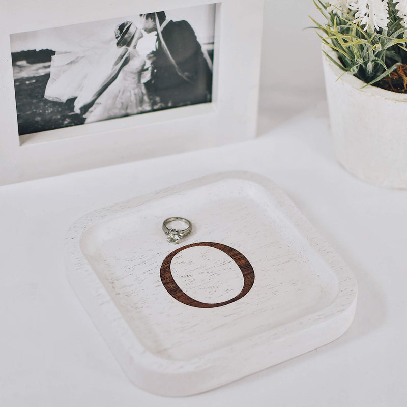 [Australia] - Solid Wood Personalized Initial Letter Jewelry Display Tray Decorative Trinket Dish Gifts For Rings Earrings Necklaces Bracelet Watch Holder (6"x6" Sq White "O") 6"x6" Sq White "O" 
