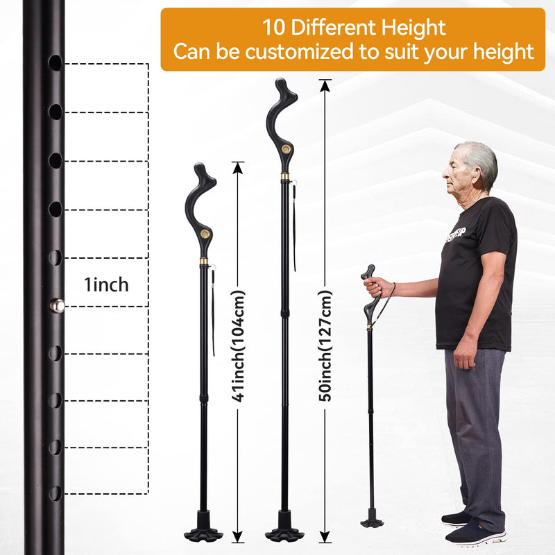 [Australia] - Rozhuhro Folding Walking Stick for Women Elderly Men, Adjustable Crutches with Comfy Handle, Posture Walking Cane 10 Height Adjustment Self-Stand Aluminum Alloy Black Canes for Every Occasion 