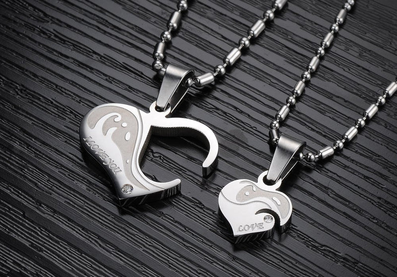 [Australia] - His & Hers Matching Set Titanium Stainless Steel Couple My Heart is Only for You Pendant Necklace Love Style in a Gift Box 