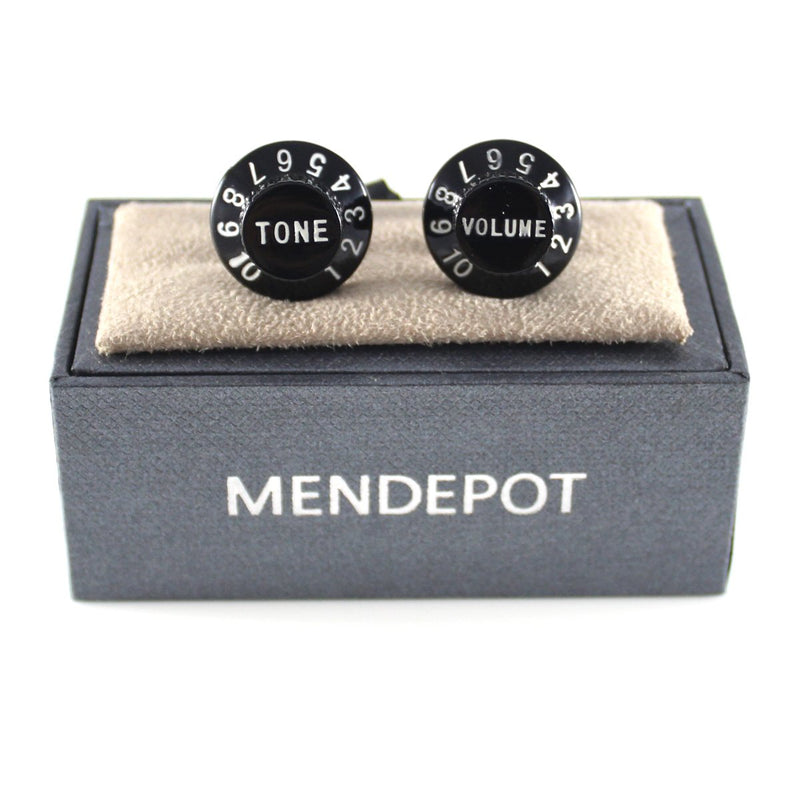 [Australia] - MENDEPOT Guitar Knobs Cuff Links Volume And Tone Knobs CufflinkS Rhodium Plated Black Volume And Tone Knobs Cuff Links With Box 