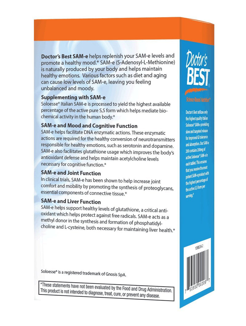[Australia] - Doctor's Best SAM-e Mood & Joint Support & Liver Health (Pharmaceutical Grade/Non-GMO/Gluten Free/Vegetarian), 60 Count (Pack of 1) 60 Count (Pack of 1) 