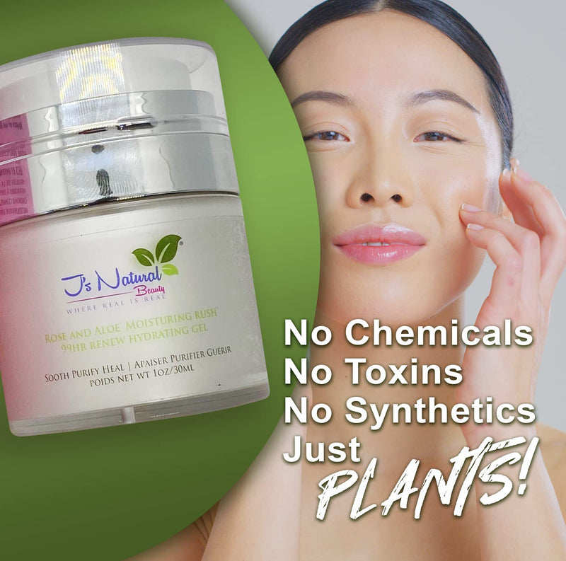 [Australia] - Unrefined Rose and Aloe Vera Moisturizing Rush 99 Hr Renew Hydration All Natural and Vegan Formula/ Highly Moisturizing Gel with Squalene for All Skin Types 
