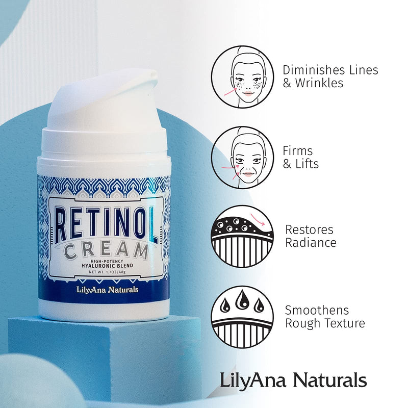 [Australia] - LilyAna Naturals Retinol Cream for Face - Made in USA, Retinol Cream, Anti Aging Cream, Retinol Moisturizer for Face, Wrinkle Cream for Face, Retinol Complex - 1.7oz 1.7 Ounce (Pack of 1) 