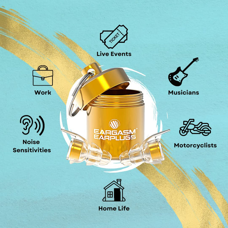 [Australia] - Eargasm High Fidelity Earplugs for Concerts Musicians Motorcycles Noise Sensitivity Conditions and More (Premium Gift Box Packaging) (Gold) Gold 