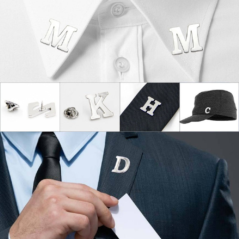 [Australia] - MISSU JEWELLRY Mens Business Letters Collar Brooch Pins 26 Alphabet Monogram Collar pin Suit Lapel Pin Badge for Husband o 
