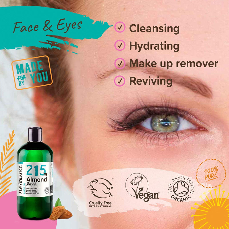 [Australia] - Naissance Certified Organic Sweet Almond Oil (no. 215) 500ml ‚Äì For Skin Hair Massage Nails Ears Face Body Stretch Marks - Natural Skin Care Cold Pressed Unrefined Food Grade Carrier Oil Aromatherapy 